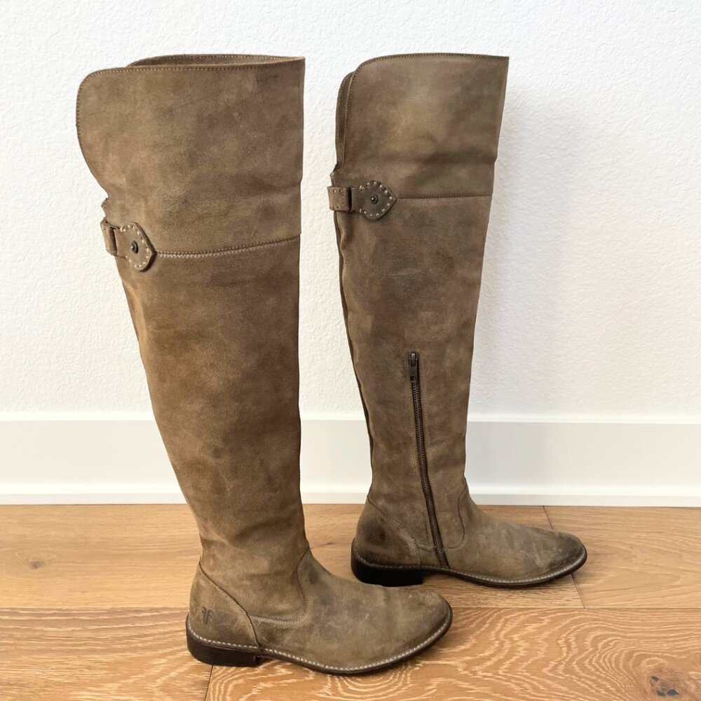 Frye Boots Women 8 Shirley Over Knee Riding Suede Tan Camel Shoes Beige Brown